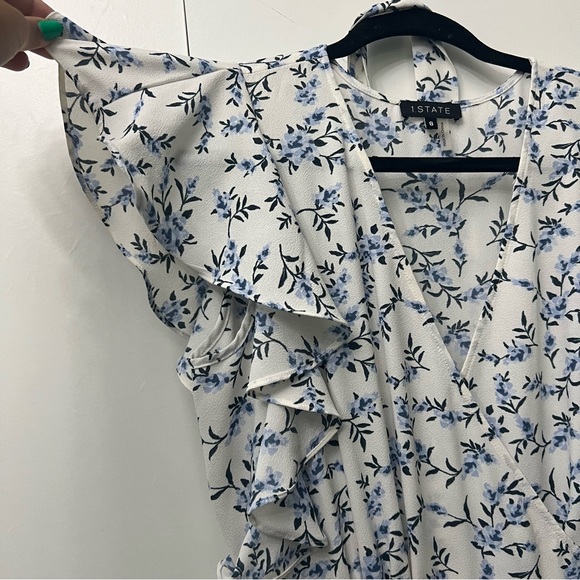 1. SLATE Blue & White Floral Sleeveless Ruffle Midi Modest Dress V-Neck Sz 8 - Picture 8 of 16